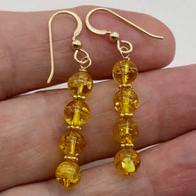 Load image into Gallery viewer, Amber 4 Bead 14K Gold Filled Drop/Dangle Earrings | 2" Long | Yellow | 1 Pair |