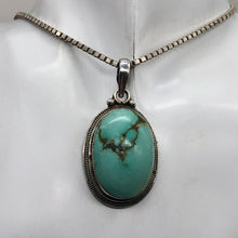 Load image into Gallery viewer, Turquoise Sterling Silver Native Oval Pendant | 2" Long | Blue/Silver |1 Pendant