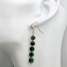 Load image into Gallery viewer, Siberia Russian Seraphinite Dangling Coin Bead Earrings |Rose Gold | 2" Long |