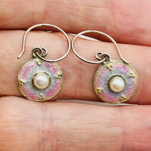 Load image into Gallery viewer, Pearl Cloisonne Sterling Silver Drop Earrings | 1" Long | Pink/White | 1 Pair |