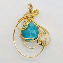 Load image into Gallery viewer, Druzy Chrysocolla 14K Gold Filled Wire Wrap Pendant| 1 1/4" Long|Blue| 1 Pendant