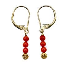 Load image into Gallery viewer, AAA Natural Ox Blood Red Coral Solid 14K Gold Earrings 302904C