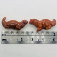 Load image into Gallery viewer, Dinosaur 2 Carved Goldstone Diplodocus Beads | 25x11.5x7.5mm | Golden sparkling Red