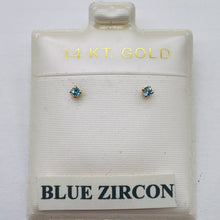 Load image into Gallery viewer, Blue Zircon 14K Gold Earrings Stud Round | 2mm | Blue | 1 Pair |