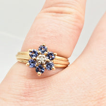 Load image into Gallery viewer, Tanzanite & Diamond Solid 10Kt Yellow Gold Flower Ring Size 7 9982F - PremiumBead Primary Image 1