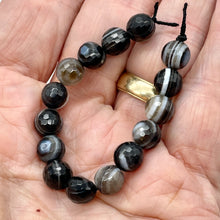 Load image into Gallery viewer, Black and White Sardonyx Faceted 7.5mm Round "Eye" Bead Strand 110275
