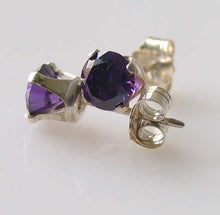Load image into Gallery viewer, February 5mm Purple Created Amethyst &amp; 925 Sterling Silver Stud Earrings 10147B - PremiumBead Primary Image 1
