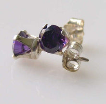 Load image into Gallery viewer, February 5mm Purple Created Amethyst & 925 Sterling Silver Stud Earrings 10147B - PremiumBead Primary Image 1