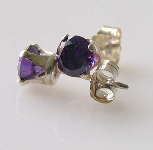 February 5mm Purple Created Amethyst & 925 Sterling Silver Stud Earrings 10147B - PremiumBead Primary Image 1