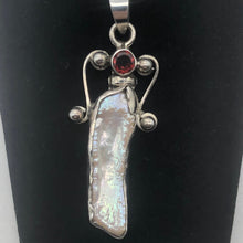 Load image into Gallery viewer, Exotic! Biwa Pearl Pendant Necklace with Red Garnet in Sterling Silver Setting - PremiumBead Alternate Image 3