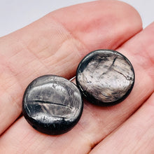 Load image into Gallery viewer, 2 Silver Mirrors Hypersthene 15mm Disc for Jewelry Making 7425