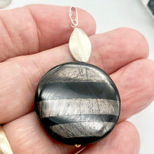 Load image into Gallery viewer, Silver Mirrors Hypersthene 29x7mm Disc Sterling Silver Pendant | 2"Long |