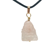 Load image into Gallery viewer, Namaste Hand Carved Rose Quartz Buddha and 14k Gold Filled Pendant, 1.5" Long