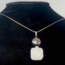 Load image into Gallery viewer, White Druzy Quartz and Hypersthene 20mm Square Coin Silver Pendant | 2" Long |