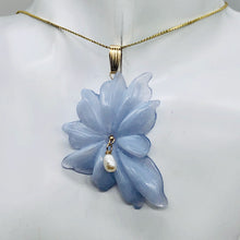 Load image into Gallery viewer, Hand Carved Blue Chalcedony Flower 14K Gold Filled Pendant! | 2 1/4" Long |