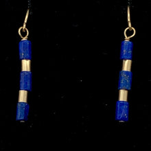 Load image into Gallery viewer, Natural Blue and Gold Lapis Earrings 14K Gold Filled | 1 1/4" Long |