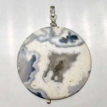 Load image into Gallery viewer, Ocean Jasper Round Sterling Silver Pendant| 2" Long|White Blue w/Druzy Crystal |