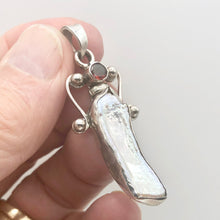 Load image into Gallery viewer, Exotic! Biwa Pearl Pendant Necklace with Red Garnet in Sterling Silver Setting - PremiumBead Alternate Image 2