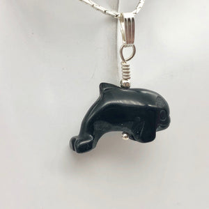 Happy Obsidian Orca Whale and Sterling Silver Pendant | 1.06" Long | 509301ORS - PremiumBead Alternate Image 9