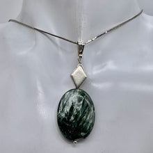 Load image into Gallery viewer, Seraphinite Drop Oval Sterling Silver Pendant | 2 1/4" Long | Green White | 1 |