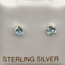 Load image into Gallery viewer, March Birthstone 3mm Created Aquamarine Sterling Silver Earrings - PremiumBead Primary Image 1