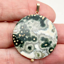 Load image into Gallery viewer, White Gray Green Gold Ocean Jasper & 14K Gold Filled Pendant | 36mm | 2" Long |