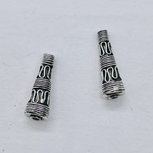 Load image into Gallery viewer, Classic Cone Shaped Bali Beads | 20.5x6.5x3mm | Silver | 2 Beads |