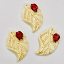 Load image into Gallery viewer, Lady Bug on a Leaf Pendant Bead | 42x29x8mm | Red White Black | 1 Bead |