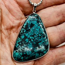 Load image into Gallery viewer, Natural Turquoise 63ct Sterling Silver Pendant | 2 1/2x1 1/2" | Blue/Black | 1 |