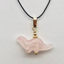 Load image into Gallery viewer, Rose Quartz Diplodocus Dinosaur Pendant Necklace|Animal Jewelry|14k Pendant