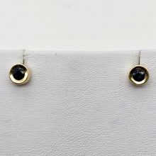 Load image into Gallery viewer, Blue Sapphire 14K Gold Bezel set Earrings | 3mm | Blue | Stud | - PremiumBead Alternate Image 4