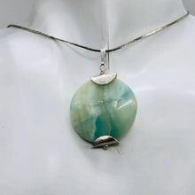 Load image into Gallery viewer, Wavy Hemimorphite Sterling Silver Disc Dangle Pendant 1 3/4" Long | Aqua/Green |