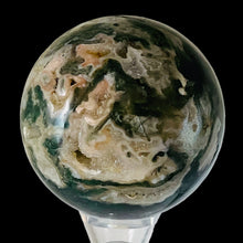 Load image into Gallery viewer, Moss Agate Druzy Quartz Crystal Meditation Sphere | 75mm | Green/White | 1 |