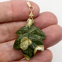 Load image into Gallery viewer, Ryolite RainForest Jasper Leaf 14K Gold Filled| 1.75 |Green/White/Gold|1 Pendant