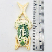 Load image into Gallery viewer, Waterbuffalo Bone Leeping Frog | 54x20x9mm | Cream/Green/Black | 1 Bead | - PremiumBead Alternate Image 6