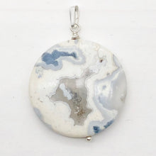Load image into Gallery viewer, Ocean Jasper Round Sterling Silver Pendant| 2" Long|White Blue w/Druzy Crystal |