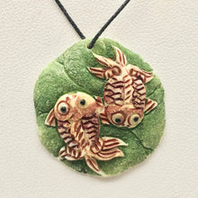 Load image into Gallery viewer, Koi Goldfish Waterbuffalo Carved Bone Bead, Red/Green, 29mm 10785 - PremiumBead Primary Image 1