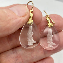 Load image into Gallery viewer, Reverse Carved Quan Yin Goddess Quartz 14Kgf Earrings | 34x18x4mm | - PremiumBead Alternate Image 4