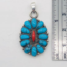 Load image into Gallery viewer, Turquoise Coral Sterling Silver Blossom Pendant | 1 1/4" Long | Blue/Red |