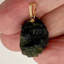 Load image into Gallery viewer, Other Worldly Green Moldavite Meteor Pendant |14k Gold Pendant | 1 1/8" Long |
