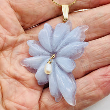 Load image into Gallery viewer, Hand Carved Blue Chalcedony Flower 14K Gold Filled Pendant! | 2 1/4" Long |