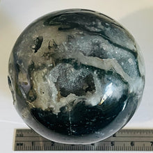 Load image into Gallery viewer, Moss Agate Druzy Quartz Crystal Meditation Sphere | 62mm | Green/White | 1 |