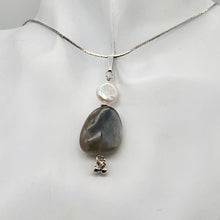 Load image into Gallery viewer, Moonstone Chatoyant Sterling Silver and Pearl Drop Pendant | 2" Long | Silver |