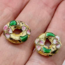 Load image into Gallery viewer, 2 Golden Flowers Cloisonne Pi Circle 15x4mm(3.5mm opening) Beads 8637B