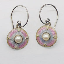 Load image into Gallery viewer, Pearl Cloisonne Sterling Silver Drop Earrings | 1" Long | Pink/White | 1 Pair |