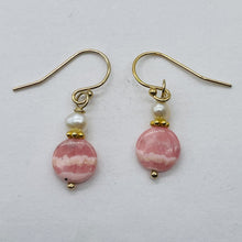 Load image into Gallery viewer, Rhodochrosite and Pearl Drop 14K Gold Filled Earrings | 1 1/2" Long |