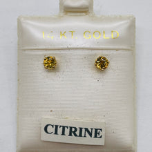 Load image into Gallery viewer, Citrine 14K Yellow Gold Stud Round Earrings | 4mm | Yellow | 1 Pair |