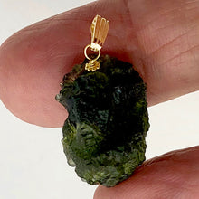 Load image into Gallery viewer, Other Worldly Green Moldavite Meteor Pendant |14k Gold Pendant | 1 1/8" Long |