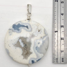 Load image into Gallery viewer, Ocean Jasper Round Sterling Silver Pendant| 2" Long|White Blue w/Druzy Crystal |