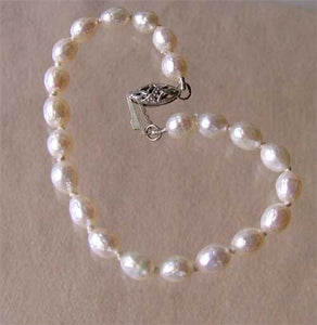 Faceted White Pearl & Silver 7" Bracelet 9916B - PremiumBead Primary Image 1